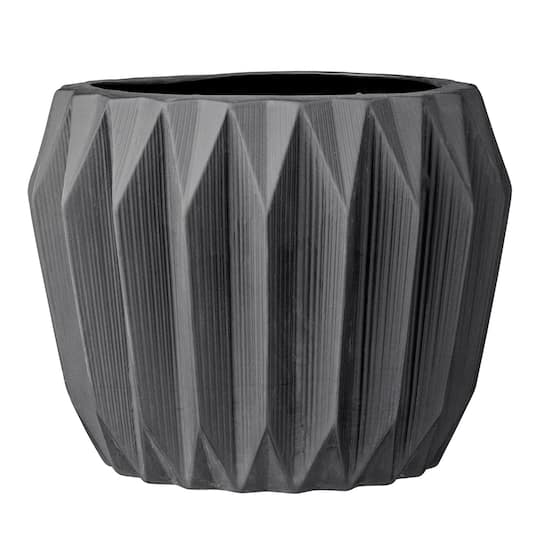 Hello Honey; Hello Honey® 8" Round Gray Fluted Ceramic Flower Pot; Category:Pots & Planters; Image:1